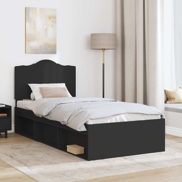 vidaXL Bettrahmen Schwarz 90 x 200 cm Massives Kiefernholz