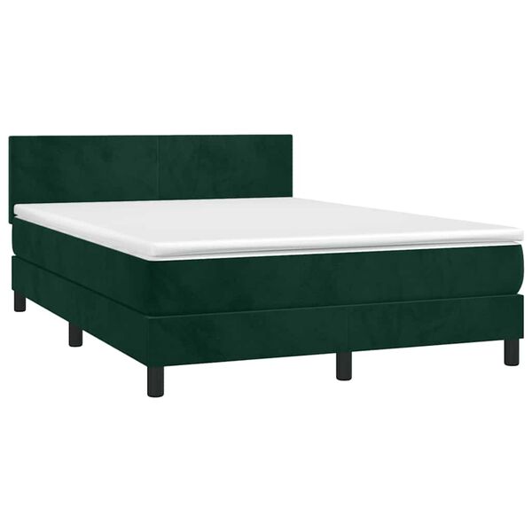 vidaXL Boxspringbett mit Matratze & LED Dunkelgr&uuml;n 140x200 cm Samt