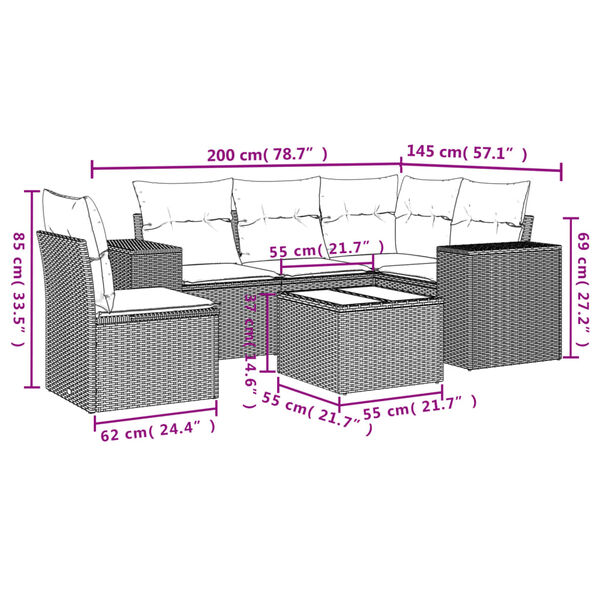 vidaXL 6-tlg. Garten-Sofagarnitur mit Kissen Hellgrau Poly Rattan