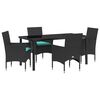vidaXL Tisch- und Stuhlset mit Kissen 5 pcs Schwarz PE-Rattan