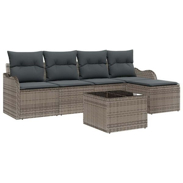 vidaXL Garten-Sofa-Set mit Kissen 6 pcs Schwarz Poly Rattan