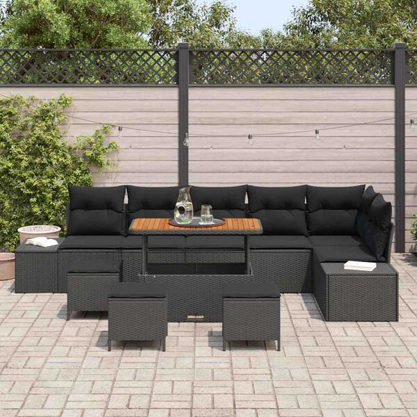 vidaXL Gartensofa-set mit Kissen 10 pcs Schwarz Poly Rattan