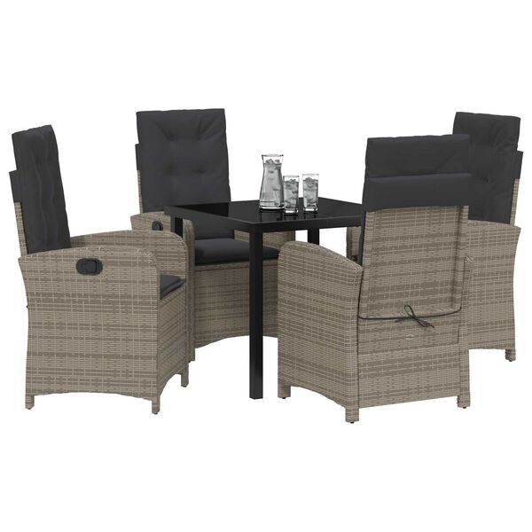 vidaXL Garten Essgruppe mit Kissen 5 pcs Grau Poly-Rattan