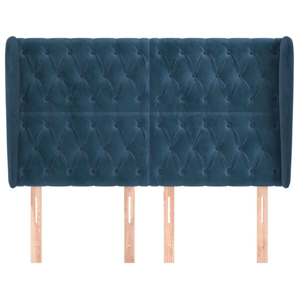 vidaXL Kopfteil mit Ohren Dunkelblau 147x23x118/128 cm Samt