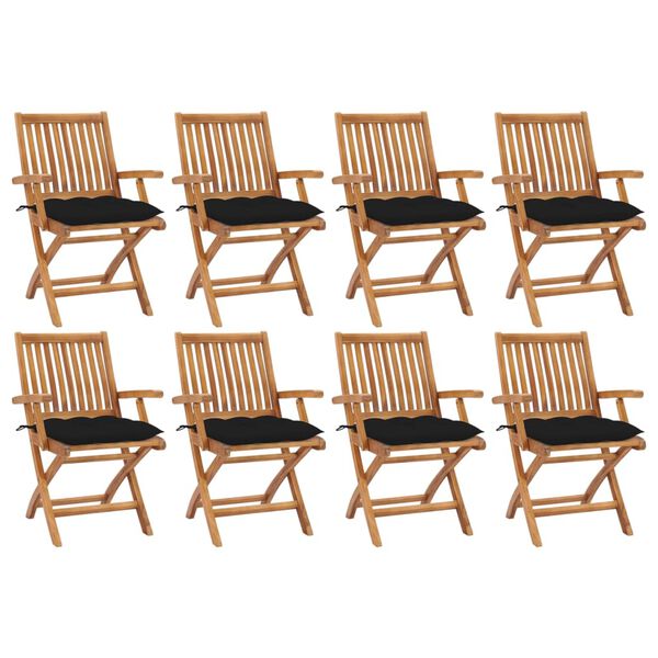 vidaXL Klappbare Gartenst&uuml;hle mit Kissen 8 Stk. Massivholz Teak