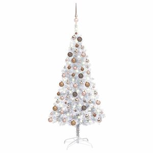 vidaXL K&uuml;nstlicher Weihnachtsbaum Beleuchtung & Kugeln Silber 120 cm