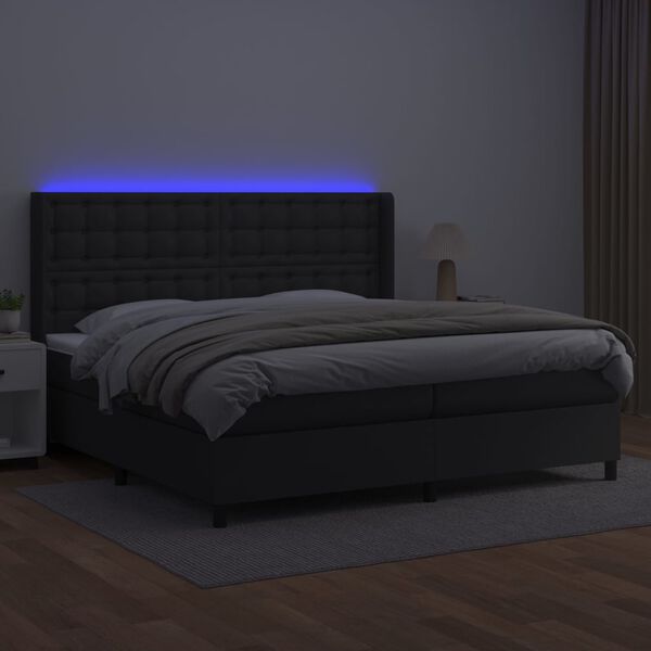 vidaXL Boxspringbett mit Matratze & LED Schwarz 200x200 cm Kunstleder