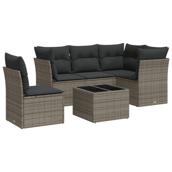 vidaXL 6-tlg. Garten-Sofagarnitur mit Kissen Grau Poly Rattan