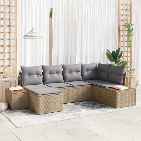 vidaXL Gartensofa-set mit Kissen 6 pcs Beige Poly-Rattan