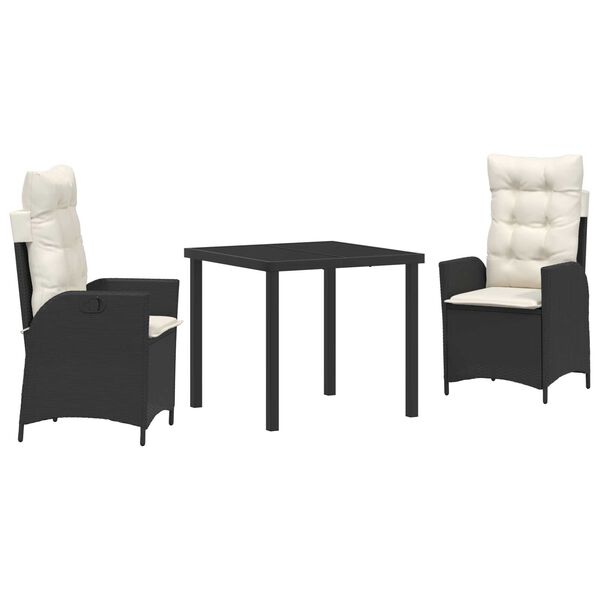 vidaXL Garten Essgruppe mit Kissen 3 pcs Schwarz Poly-Rattan
