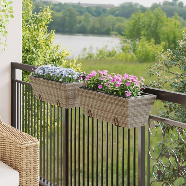 vidaXL Pflanzkasten mit Haken 2 Stk. Grau Poly Rattan
