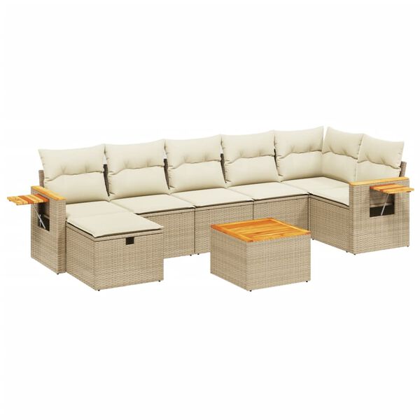 vidaXL 7-tlg. Garten-Sofagarnitur mit Kissen Beige Poly Rattan