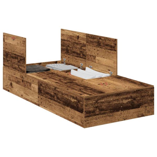 vidaXL Bettgestell mit Speicher Altholz 90 x 190 cm Holzwerkstoff