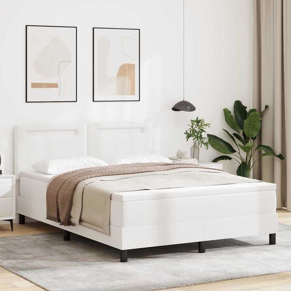 vidaXL Boxspringbett mit Matratze Wei&szlig; 160 x 200 cm Kunstleder