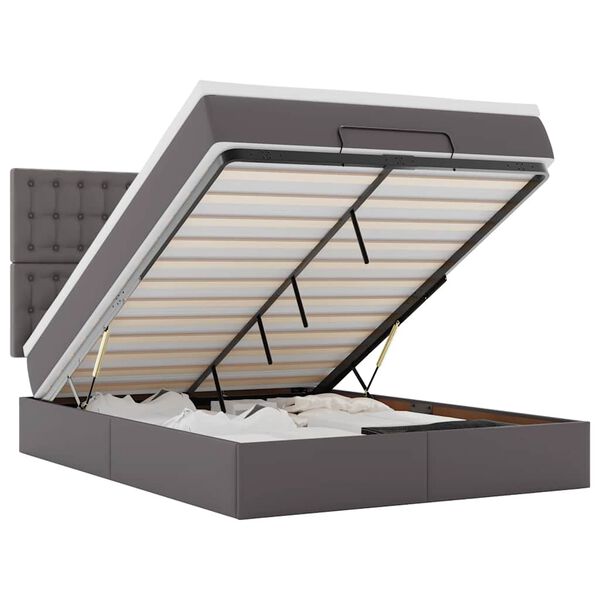 vidaXL Ottoman-Bett mit Matratze Grau 140x200 cm Kunstleder