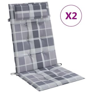 vidaXL Hochlehner-Auflagen 2 Stk. Grau Karomuster Oxford-Gewebe