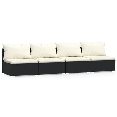 vidaXL 4-Sitzer-Sofa mit Kissen Schwarz Poly Rattan