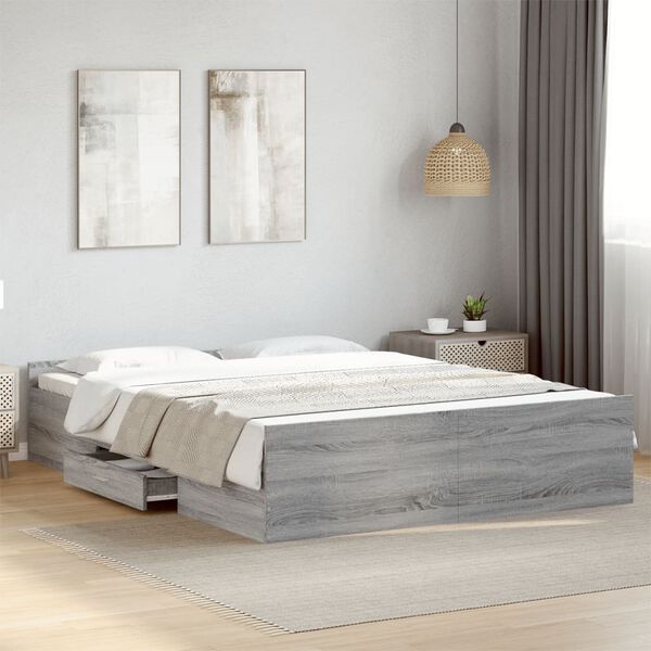 vidaXL Bettgestell mit Schubladen Grau Sonoma 150x200 cm Holzwerkstoff