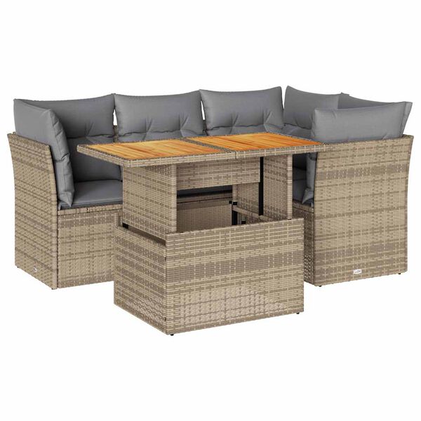 vidaXL 5-tlg. Garten-Sofagarnitur mit Kissen Beige Poly Rattan