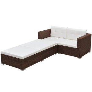 vidaXL 3-tlg. Garten-Lounge-Set mit Kissen Poly-Rattan Braun
