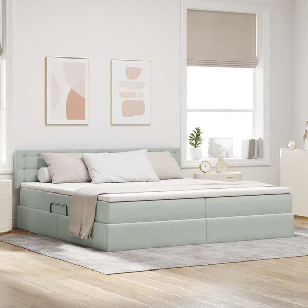 vidaXL Aufbewahrungsbett mit Matratze Hellgrau 200 x 200 cm Samt