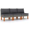 vidaXL Mittelsofas 3 Stk. Poly Rattan und Eukalyptus Massivholz