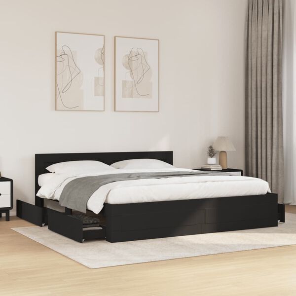 vidaXL Bettgestell mit Kopfteil ohne Matratze Schwarz 200x200 cm