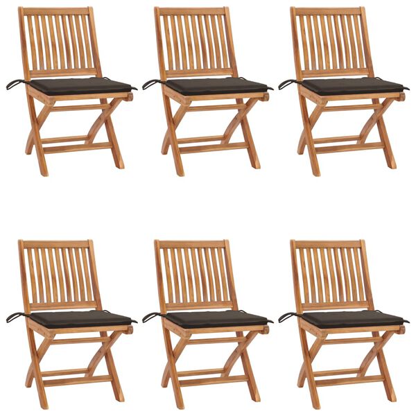 vidaXL Klappbare Gartenst&uuml;hle mit Kissen 6 Stk. Massivholz Teak