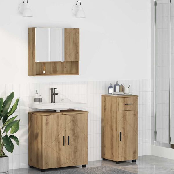 vidaXL Badezimmerm&ouml;bel-Set 3 pcs Artisan-Eiche Holzwerkstoff & Metall