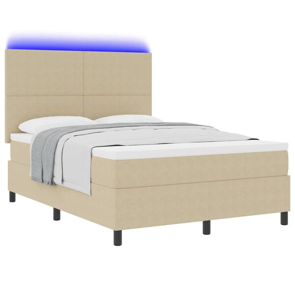 vidaXL LED Boxspringbett Hellgrau und Wei&szlig; 140 x 200 cm Cordstoff