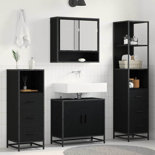 vidaXL Badezimmerm&ouml;bel-Set 4 pcs Schwarz Eichen-Optik Holzwerkstoff