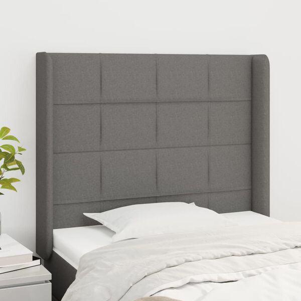 vidaXL Kopfteil mit Ohren Dunkelgrau 93x16x118/128 cm Stoff