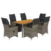 vidaXL 7-tlg. Garten-Bistro-Set mit Kissen Grau Poly Rattan