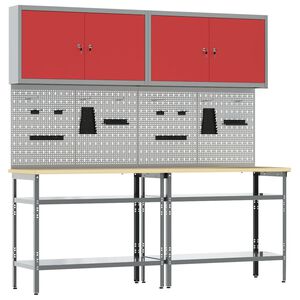 vidaXL Werkbank-Set 8 stk. Rot und Grau Pulverbeschichteter Stahl