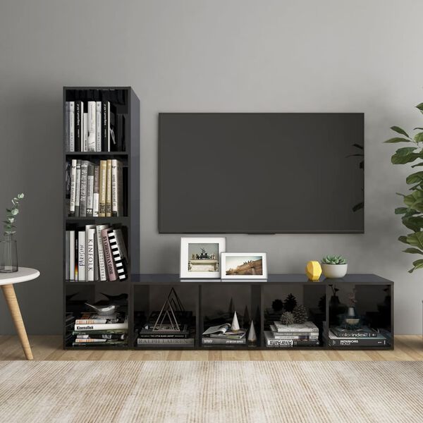 vidaXL TV-Schr&auml;nke 2 Stk. Hochglanz-Schwarz 142,5x35x36,5 cm