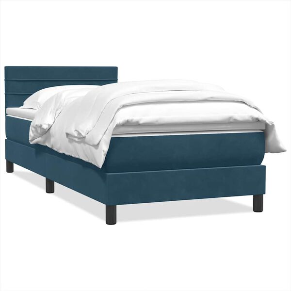 vidaXL Boxspringbett mit Matratze Dunkelblau 90x210 cm Samt