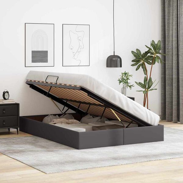 vidaXL Aufbewahrungsbett mit Matratze Grau 140 x 190 cm Kunstleder