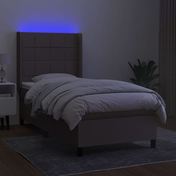 vidaXL Boxspringbett mit Matratze & LED Taupe 90x200 cm Stoff