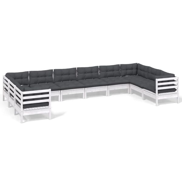 vidaXL 10-tlg. Garten-Lounge-Set mit Kissen Wei&szlig; Kiefernholz