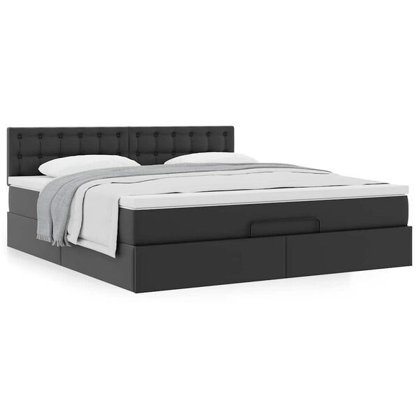 vidaXL Ottoman-Bett mit Matratze Schwarz 160x200 cm Kunstleder