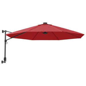vidaXL Wand-Sonnenschirm mit LEDs Knallrot 290 cm