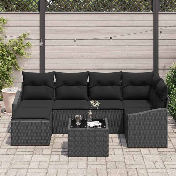 vidaXL Garten Essgruppe mit Kissen mit Speicher 7 pcs Schwarz