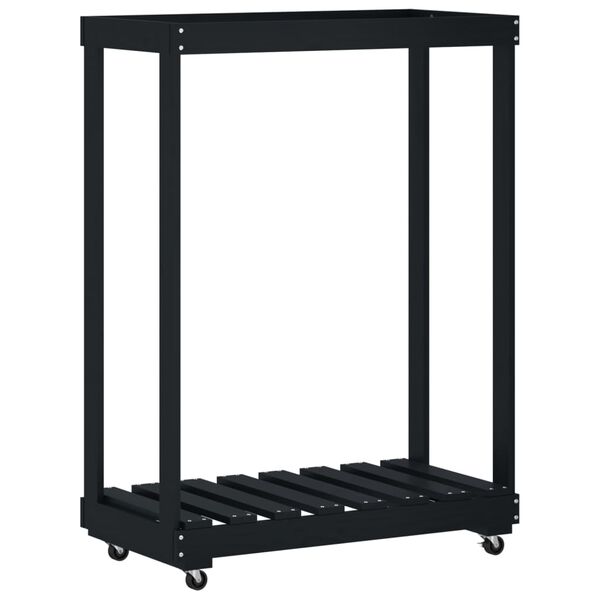vidaXL Kaminholzregal mit Rollen Schwarz 76,5x40x108 cm Kiefernholz