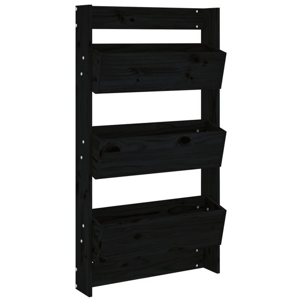 vidaXL Wand-Pflanzkübel 3 Fächer 60x18,5x110 cm Schwarz Kiefernholz