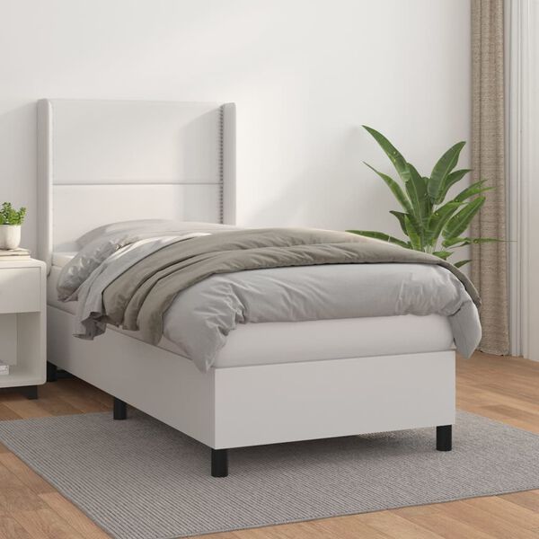 vidaXL Boxspringbett mit Matratze Wei&szlig; 90x190 cm Kunstleder