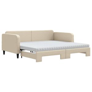 vidaXL Tagesbett Ausziehbar mit Matratzen Creme 100x200 cm Stoff