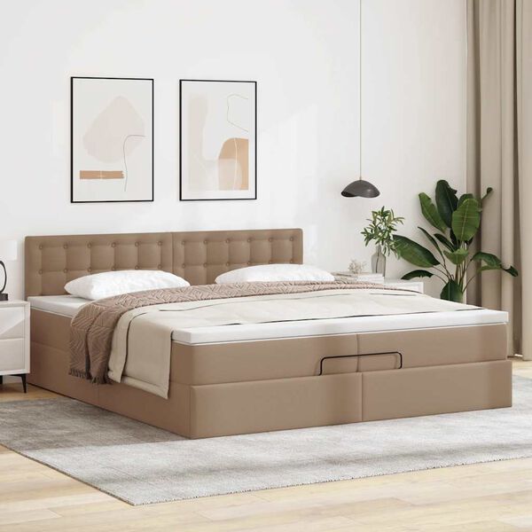 vidaXL Ottoman-Bett mit Matratzen Cappuccino 200x200cm Kunstleder