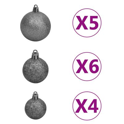 vidaXL Künstlicher Weihnachtsbaum LEDs & Kugeln Grün 180 cm PVC & PE