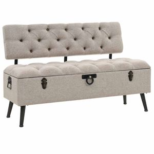 vidaXL Sitzbank mit Stauraum und R&uuml;ckenlehne 110cm Creme Stoff