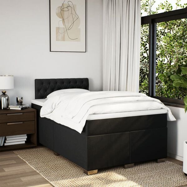 vidaXL Boxspringbett mit Matratze Schwarz 120x190 cm Stoff